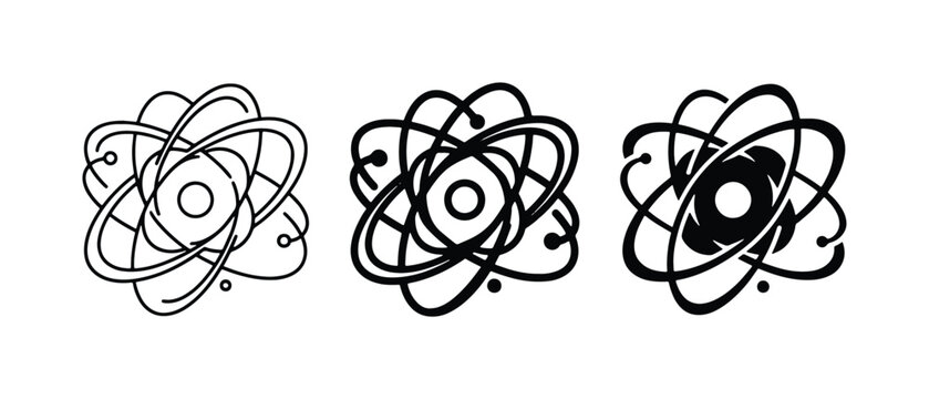 Atomic Orbitals, Science Icons, Physics Symbols. Set of 3 Atom Models, Vector Graphics for Technology and Research
