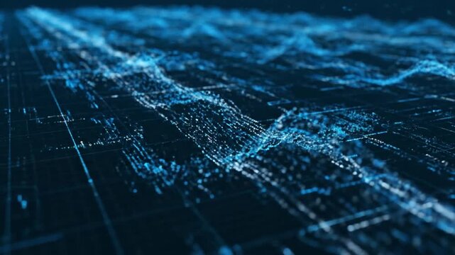 Futuristic digital data visualization waves.