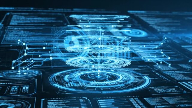 Futuristic digital interface with graphs.