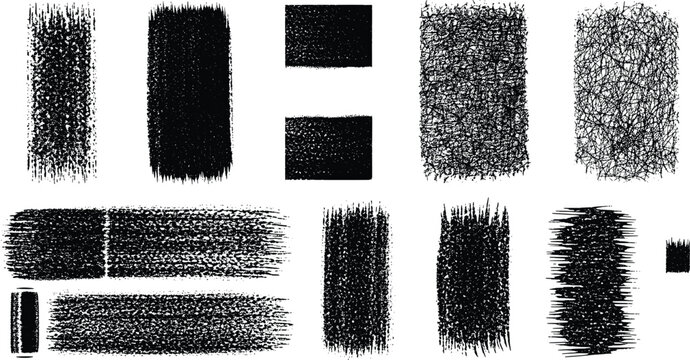 Set different black grunge brush strokes isolated on transparent background, dirt, texture, design element.