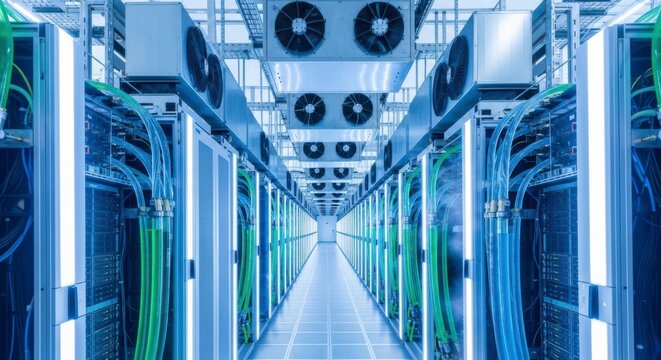 High tech data center with cooling systems and server racks high quality