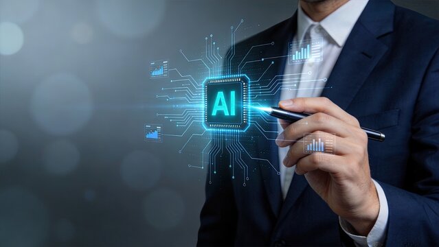Businessman using AI technology artificial intelligence concept digital transformation data analysis innovation future tech smart business automation machine learning big data