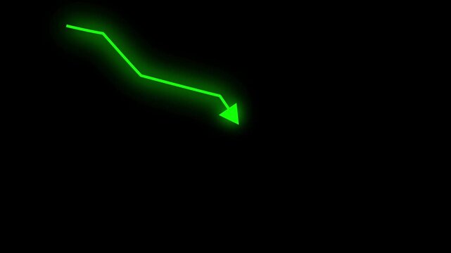 Decline Arrow Indicator: A vibrant neon green arrow streaks across a stark black expanse, symbolizing downward trends.