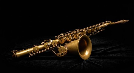 Fototapeta premium Gold-toned saxophone on black velvet