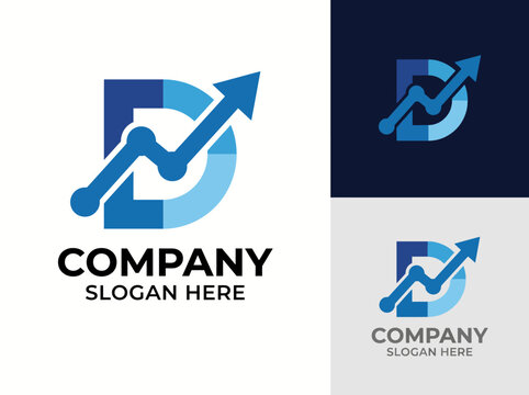 This logo consists of a stylized letter D with ascending bars, symbolizing growth and success in business, making it suitable for finance and analytics companies.