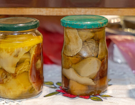 Pickled Porcini Wild Mushroms Edible Fungi in Mason Jars