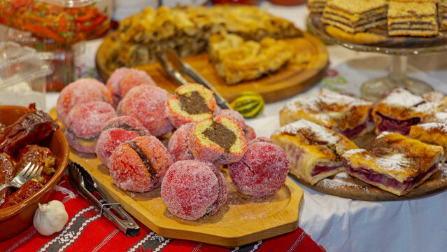 Traditional Italian Cuisine Dessert Peach Cookies Served at Holiday Table
