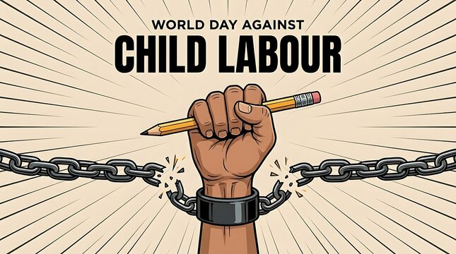 World day against child labour breaking chains with education illustration for awareness campaigns