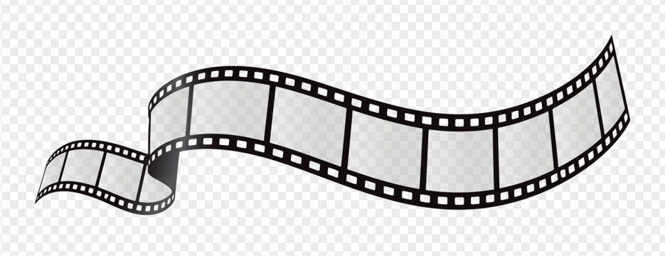 Film strip frame vector with curved cinematic movie border isolated on transparent background for video editing, vintage cinema production, multimedia design, photography and motion picture projects