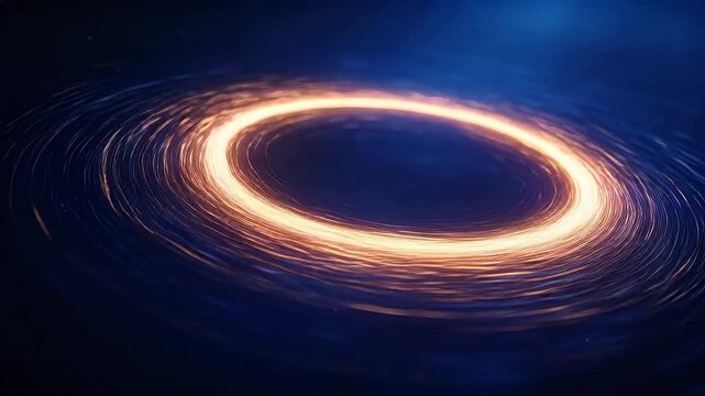 Golden and blue spiral energy ring swirling in dark space