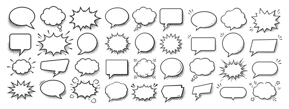 Comic Speech Bubble Set Hand Drawn Dialog Box Collection Pop Art Cartoon Vector Elements