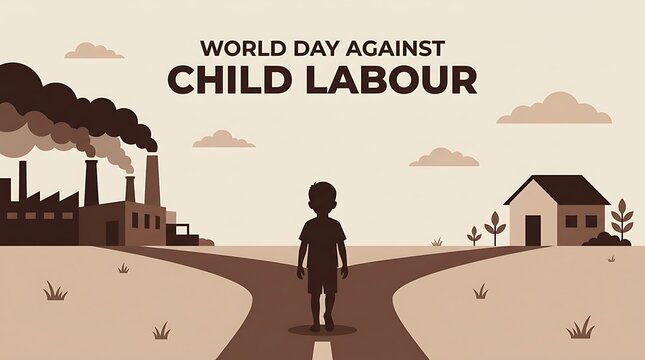 World day against child labour illustration of a child facing industrial pollution and poverty