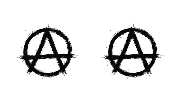 Anarchy symbol grunge brush stroke icons set for punk rock culture and alternative lifestyle graphic design
