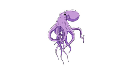 Purple cartoon octopus illustration isolated on white background. © Putiagna