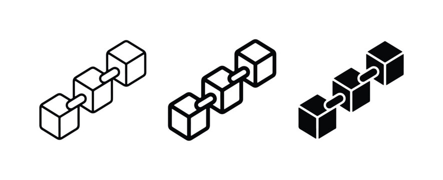 Blockchain Technology Icons, Chain Link Cubes, Digital Security Concepts, Data Blocks, Network Connection, Cryptocurrency Symbol, Abstract Technology Graphics