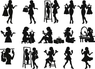 Fototapeta premium Illustration of women engaging in daily activities with fashion and beauty routines