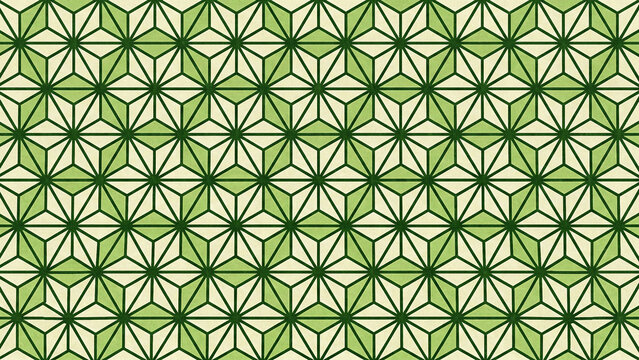 Vibrant Green Asanoha Hemp Leaf Seamless Pattern Bringing Natural Vitality Perfect for Eco Brand Packaging and Spring Greeting Card Designs