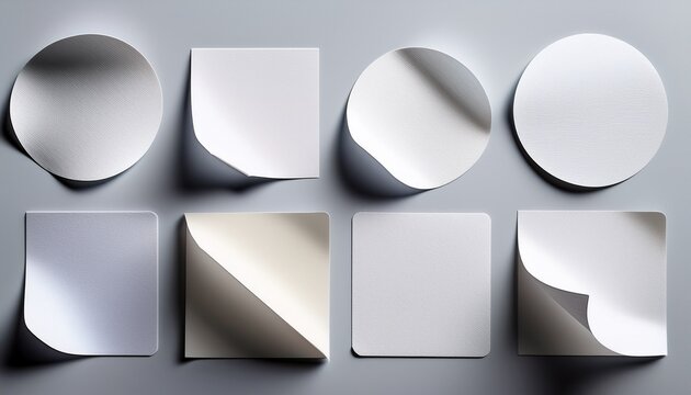 white stickers blank adhesive sticker with folded or curled corners realistic paper sticky notes in various shapes mockup as circle rectangle square clean tags or badge