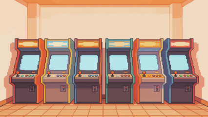 Pixel art arcade game machines in a row © Fan