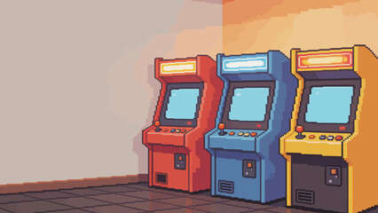 Pixel art of three arcade machines © Fan