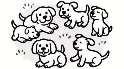 Fototapeta premium A playful group of adorable cartoon puppies happily frolicking together