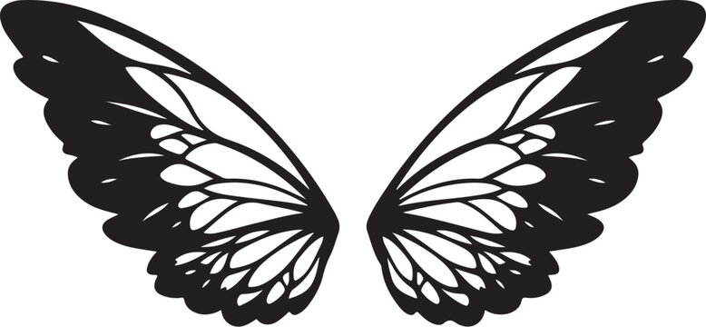 Butterfly wings, black silhouette, vector wings, insect wings, decorative wings
