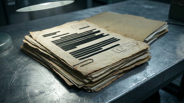 Stack of classified documents with redacted confidential information