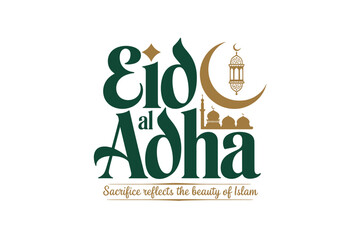 Eid al Adha greeting with mosque and crescent moon © MSTMOUSUMI