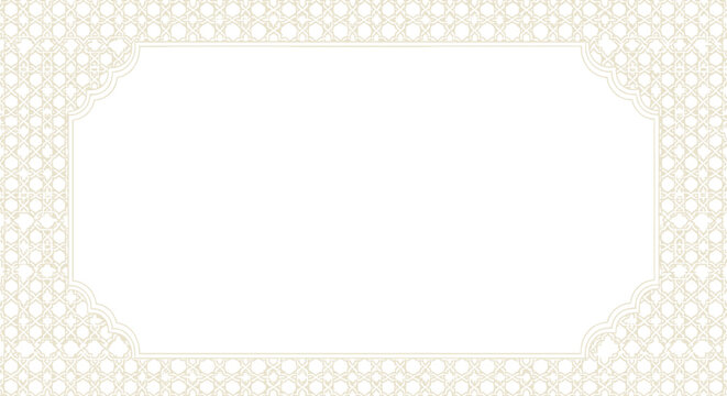 Islamic geometric pattern frame with ornate detail and blank copy space