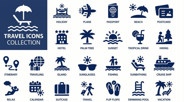 Travel Icons Collection for Tourism, Vacation Planning, and Seasonal Events
