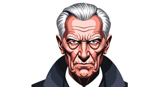 Detailed portrait of an elderly man with gray hair and a stern expression looking directly at the camera in a stylized comic book art style.
