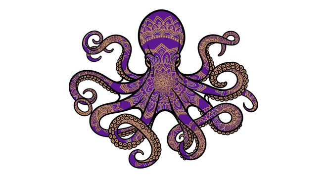 Purple Octopus Mandala Illustration Isolated on White Background