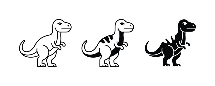 Dinosaur Icons Set: T-Rex Vector Graphics in Outline, Silhouette, and Detail Styles