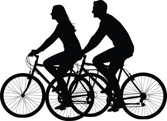Fototapeta premium Silhouetted couple riding tandem bicycle together