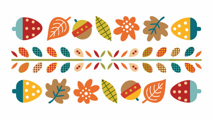 autumn leaf and acorn pattern strip colorful flat illustration on white background high quality professional detailed modern elegant © PRODIP