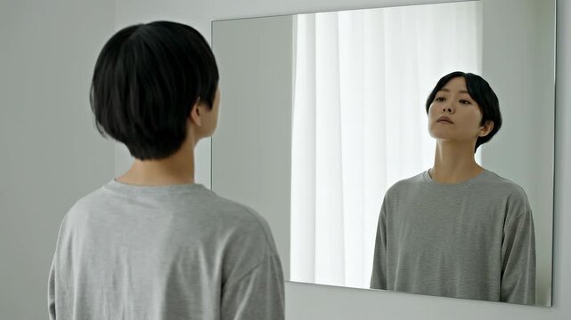 Mirror reflection slightly delayed creating unique perception and time concept