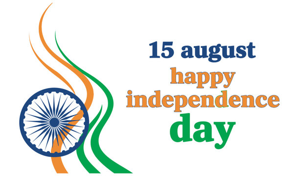 Independence Day Stylish 15 August happy Independence Day text with flowing tricolor ribbons and Ashoka Chakra circle vector illustration India