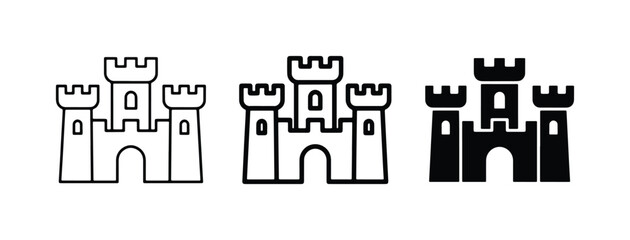 Castle Icons, Fortress Symbols, Medieval Architecture Vector Set: Outline and Solid Styles for Fantasy and History Projects © Farida