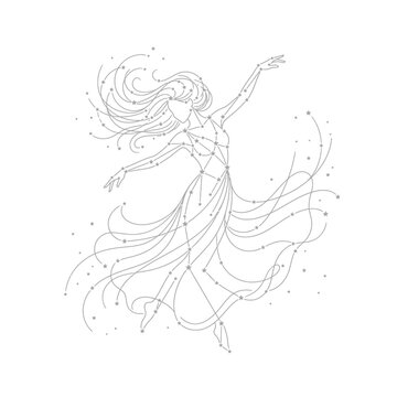 Aphrodite, greek mythology constellation of a goddess with flowing hair.
