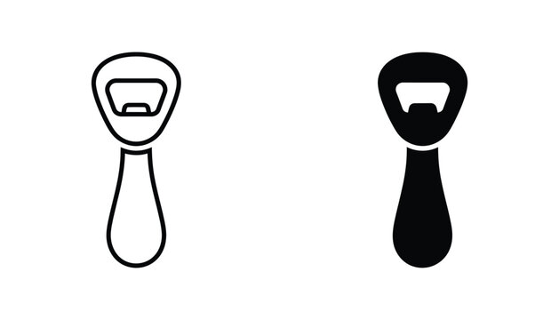Handheld bottle opener icon in outline and solid black style for bar and kitchenware branding