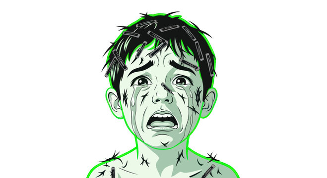 Boy with a shocked facial expression.