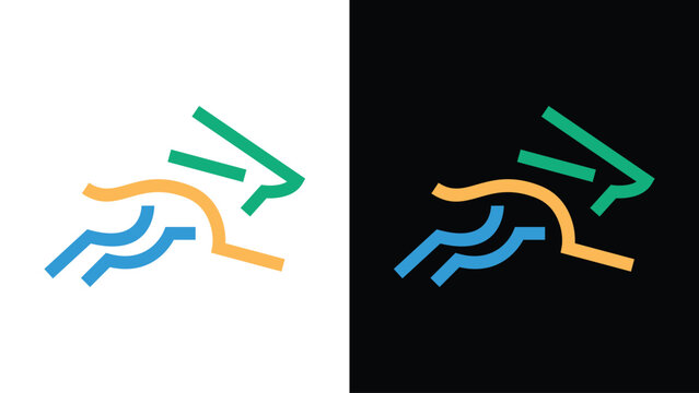 Abstract Jumping Rabbit  Speed Logo, Modern Wildlife Line Art Icon, Dynamic Animal Movement Brand Identity