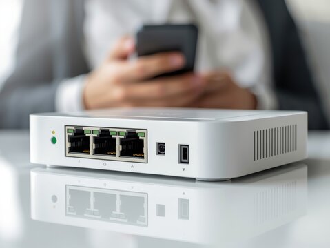 White ethernet router, network switch, computer networking equipment, internet technology