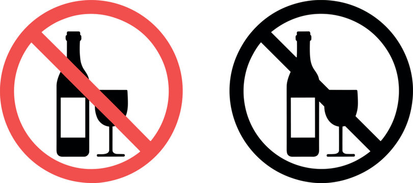 Prohibition signs for alcohol and smoking in a circular no entry style