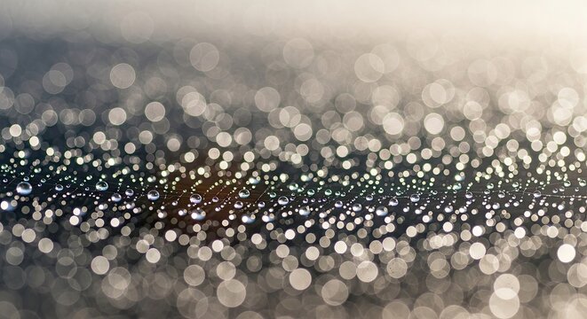 Close up of sparkling water droplets on a surface with bokeh effect.