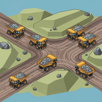 Mining Trucks Transporting Rocks on a Construction Site.