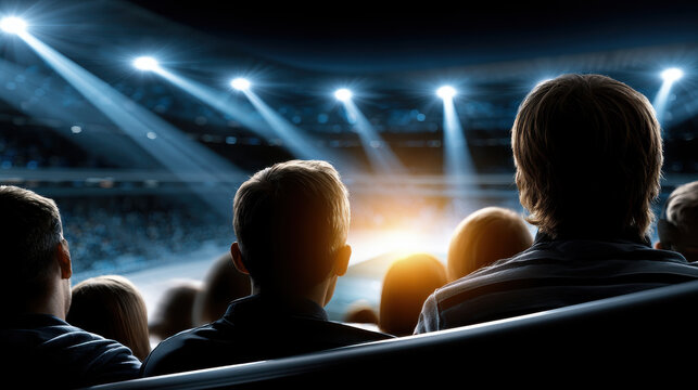 Stadium crowd audience night sports event people fan arena game spotlight seat match competition excitement cheering view silhouette team league athlete floodlight grandstand recreation