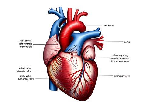 Internal Human Heart Anatomy and Blood Circulation System Diagram Labels