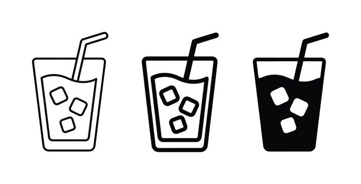 Refreshing Iced Drink Icons, Cold Beverage Vector Set, Summer Refreshment Graphics