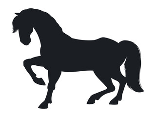 Naklejka premium Black horse silhouette standing. Animal side view flat vector illustration. Farm and wildlife animal isolated on white background